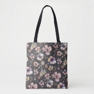 Moody Boho Watercolor Blush Wildflowers Pattern Tote Bag