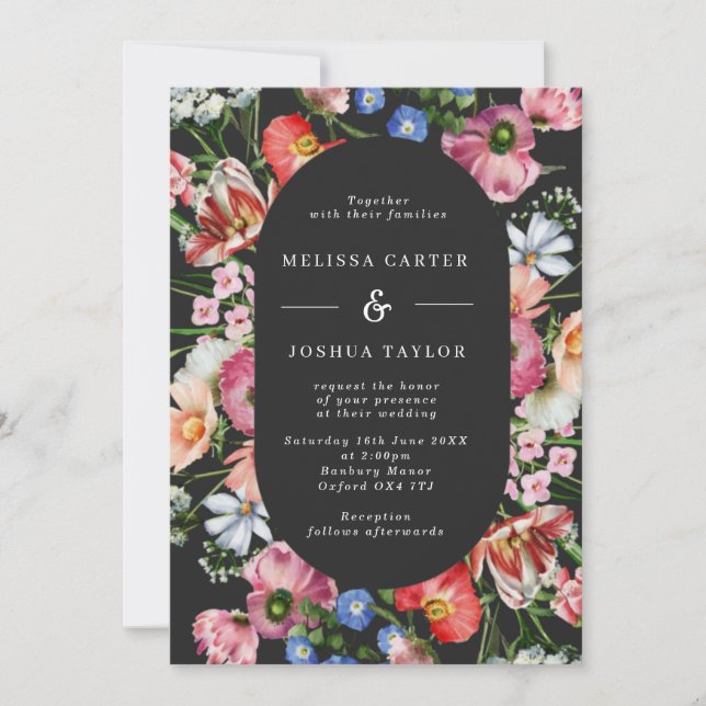 Moody Bold Floral Arch Oval Wedding Invitation (Front)