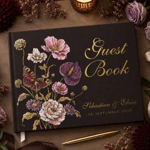 Moody Botanical Butterfly Floral Wedding Guest Book