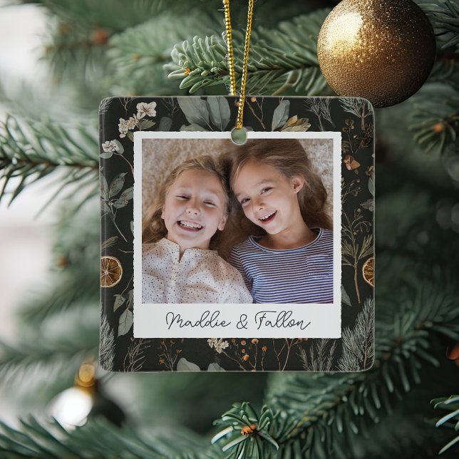 Moody Botanical Double Sided Personalised Photo Ceramic Ornament (Creator Uploaded)