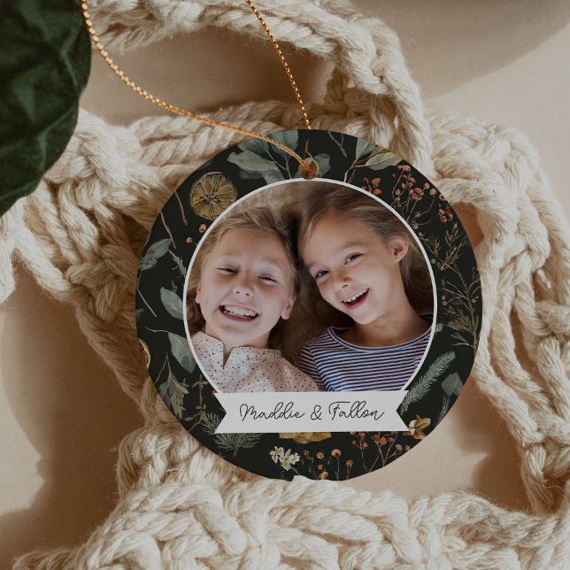 Moody Botanical Double Sided Personalised Photo Ceramic Tree Decoration (Creator Uploaded)