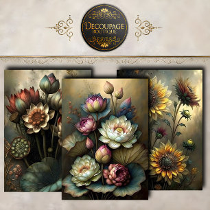 Moody Botanical Flower Decoupage Collection Wrapping Paper Sheet