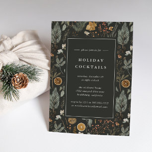 Moody Botanical Holiday Cocktail Party Invitation