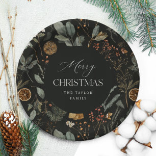 Moody Botanical Personalized Christmas Paper Plate