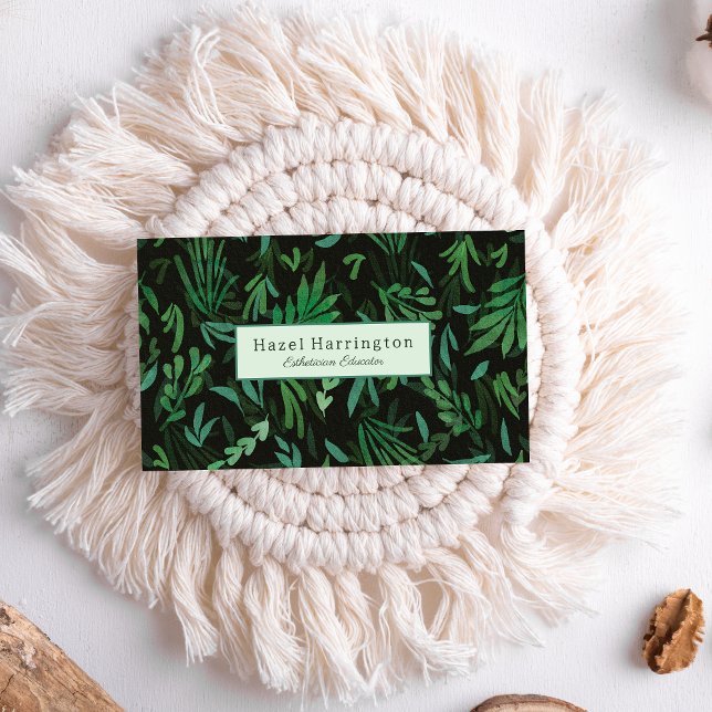 Moody Botanical QR Code Business Card Green Black (Creator Uploaded)