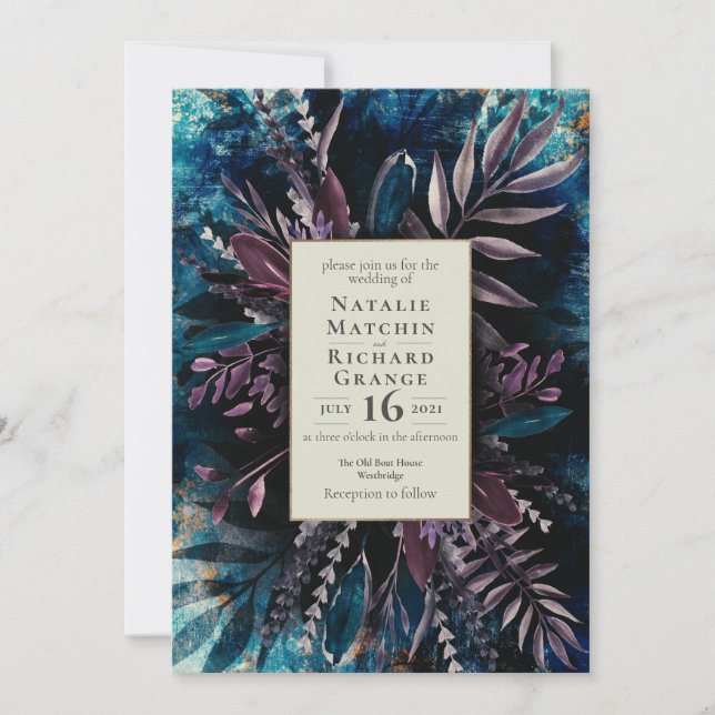 Moody Bouquet botanical wedding Invitation (Front)