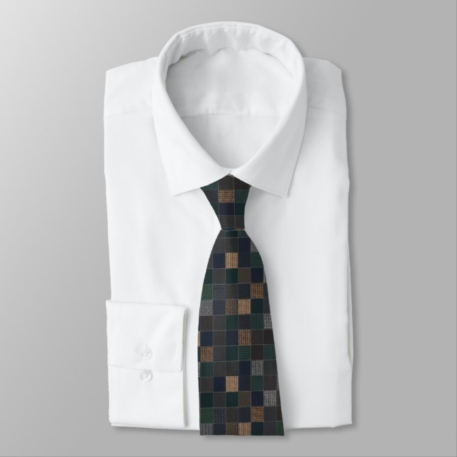 Moody Brown Green & Black Checkered Tie (Tied)