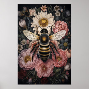 Moody Bumblebee Floral Print, Dark Academia Poster