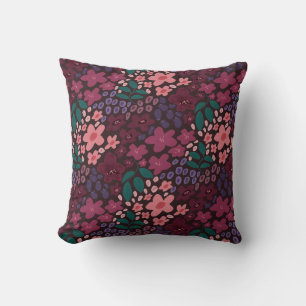 Moody Burgandy Floral Throw Pillow