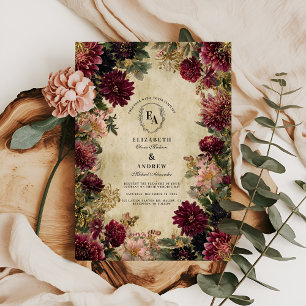 Moody Burgundy and Antique Gold Elegance Invitation