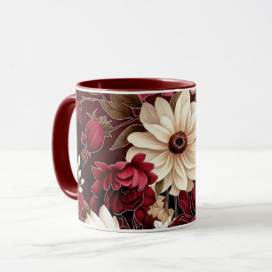 Moody Burgundy and Cream Florals Mug