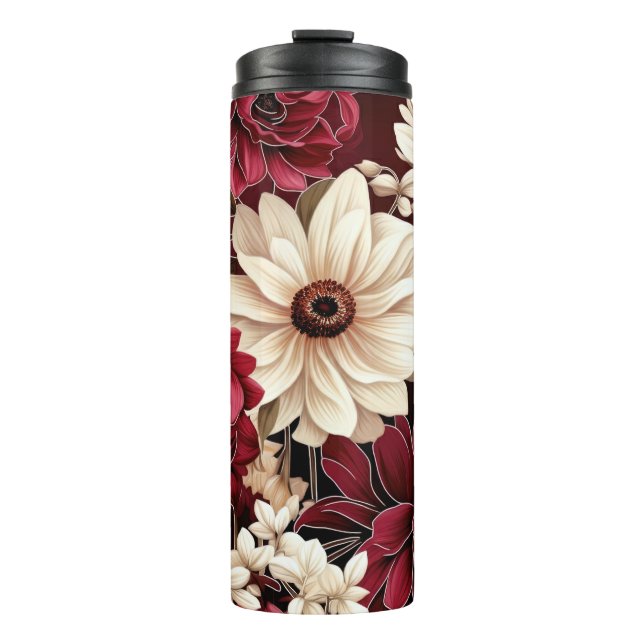 Moody Burgundy and Cream Florals Thermal Tumbler (Front)