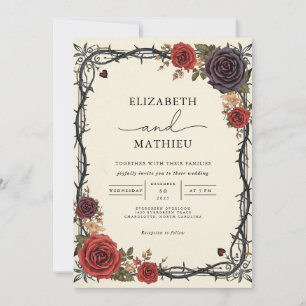 Moody Burgundy & Black Botanical Gothic Wedding Invitation