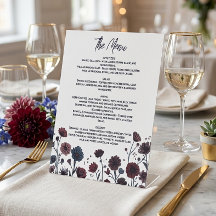 Moody Burgundy & Blue Floral Menu, Elegant