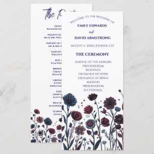 Moody Burgundy & Blue Floral Wedding Program