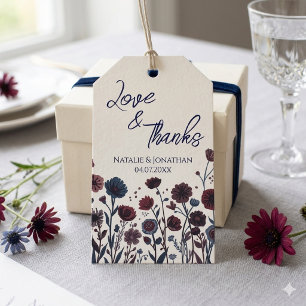 Moody Burgundy & Blue Floral Wedding Thank You Gift Tags