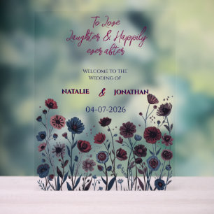 Moody Burgundy & Blue Floral welcome sign