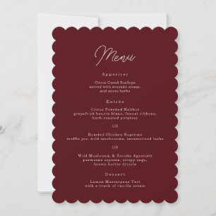 Moody Burgundy Dusty Rose Scalloped Wedding Menu Invitation