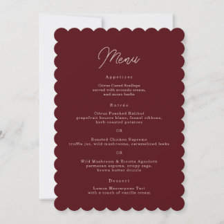 Moody Burgundy Dusty Rose Scalloped Wedding Menu Invitation