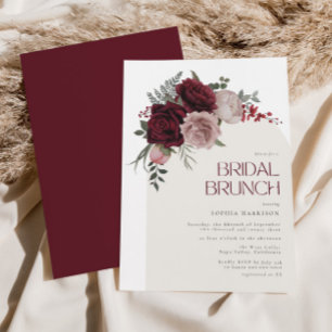 Moody Burgundy Floral Arch Bridal Brunch Invitation