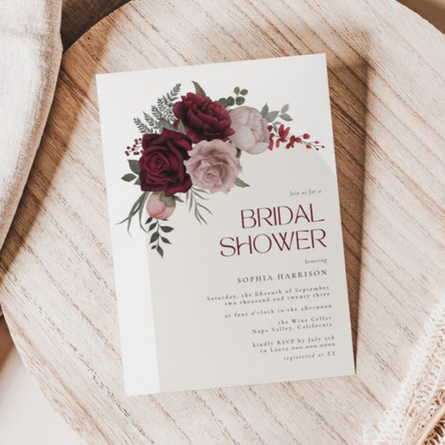Moody Burgundy Floral Arch Bridal Shower  Invitation (Creator Uploaded)