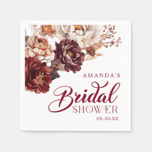 Moody Burgundy Floral Autumn Bridal Shower Napkin