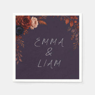 Moody Burgundy Floral Custom Wedding Napkin