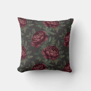 Moody Burgundy Floral French Toile Pattern Cushion