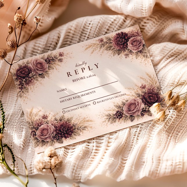 Moody Burgundy Floral Graduation Party RSVP Card (Creator Uploaded)