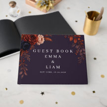 Moody Burgundy Floral Wedding Guest Book