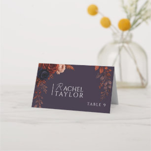Moody Burgundy Floral Wedding Place Card