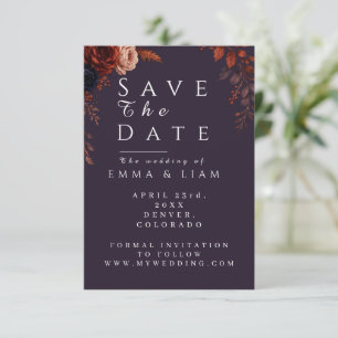 Moody Burgundy Floral Wedding Save The Date