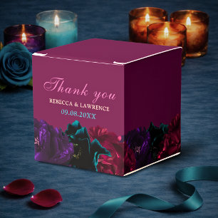 Moody Burgundy Jewel Tone Floral Wedding Favour Box