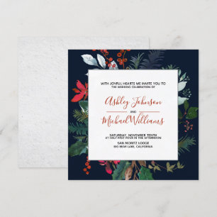 Moody Burgundy & Navy Blue Floral Frame Wedding Invitation