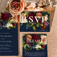 Moody Burgundy Navy Blue Winter Floral Wedding