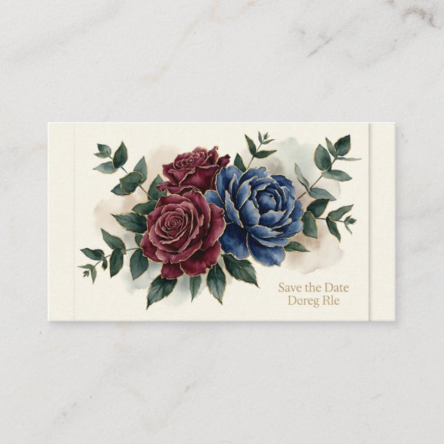 Moody Burgundy Navy Wedding Invitation | Dark Flor (Front)