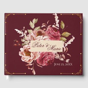 Moody Burgundy Old Rose Toasted Orange Boho Gold Guest Book