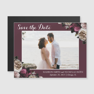 Moody Burgundy & Pink Floral Save The Date Magnets