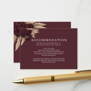 Moody Burgundy Rose Pampas Grass Accommodation Enclosure Card
