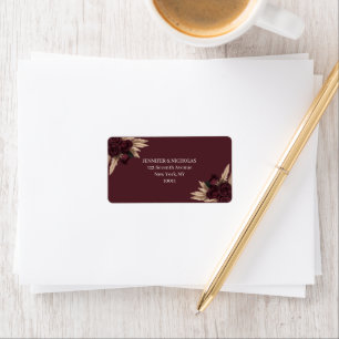 Moody Burgundy Rose Pampas Grass Return Address  Label
