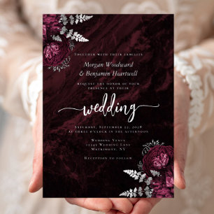 Moody Burgundy Silver Floral Wedding