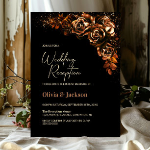 Moody Burnt Orange Floral Wedding Reception Invitation