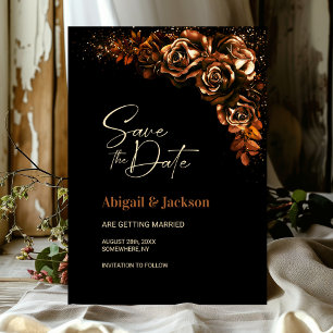 Moody Burnt Orange Floral Wedding Save the Date