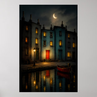 Moody Canal Nightscape Wall Art Poster