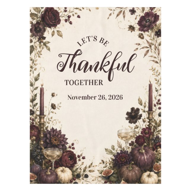 Moody Candlelit Thanksgiving Dinner Tablecloth (Front)