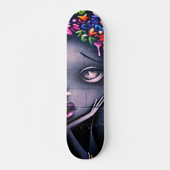 Moody Cartoon Girl Street Art Skateboard (Front)