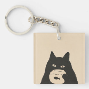 moody cat fishbowl key ring