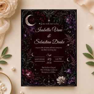 Moody Celestial Botanical Wedding Invitation