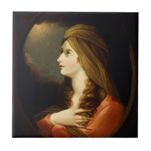 Moody Celestial Light Lady Red Turban Art Tile