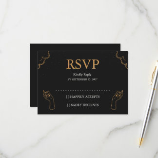 Moody Celestial Midnight Gold Foil Moon Phases RSVP Card